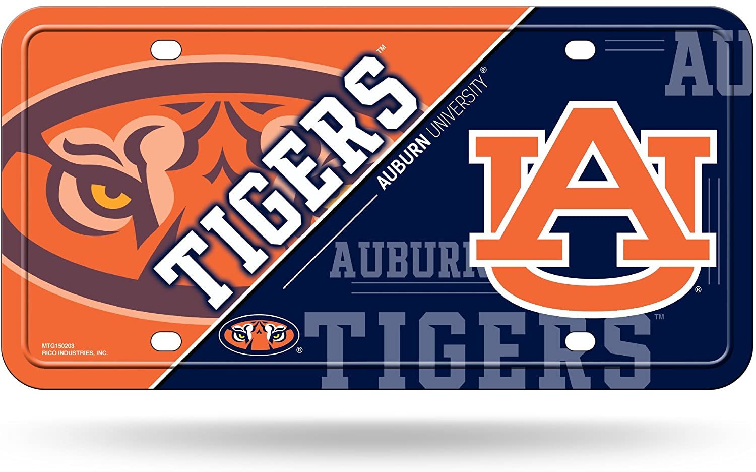 Auburn University Tigers Metal Auto Tag License Plate, Split Design, 6x12 Inch