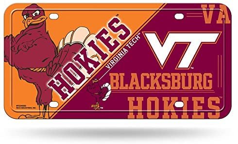 Virginia Tech University Hokies Metal Auto Tag License Plate, Split Design, 6x12 Inch 1