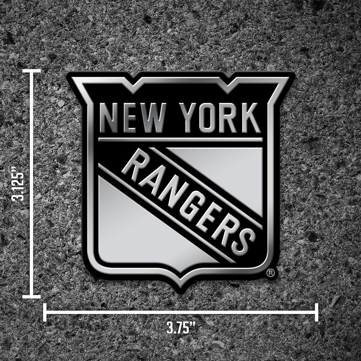 New York Rangers Auto Emblem, Silver Chrome Color, Raised Molded Plastic, 3.5 Inch, Adhesive Tape Backing 4