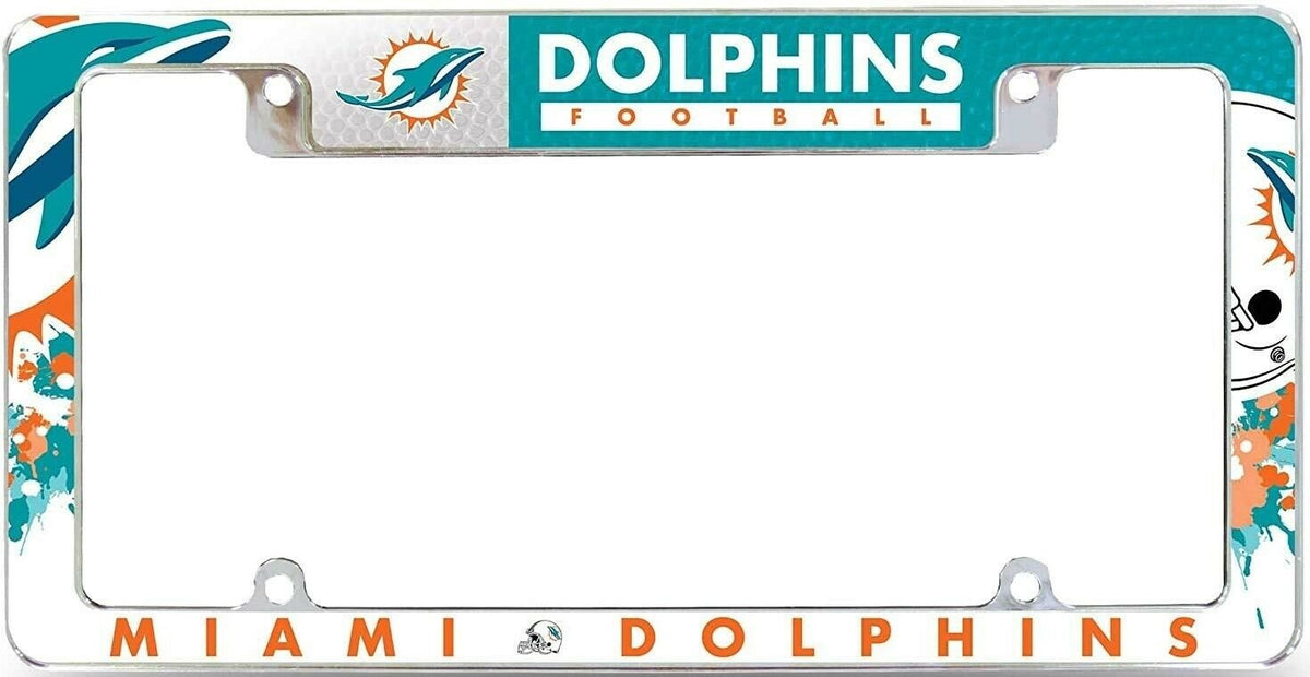 Miami Dolphins EZ View All Over Chrome Frame Metal License Plate Tag Cover 1