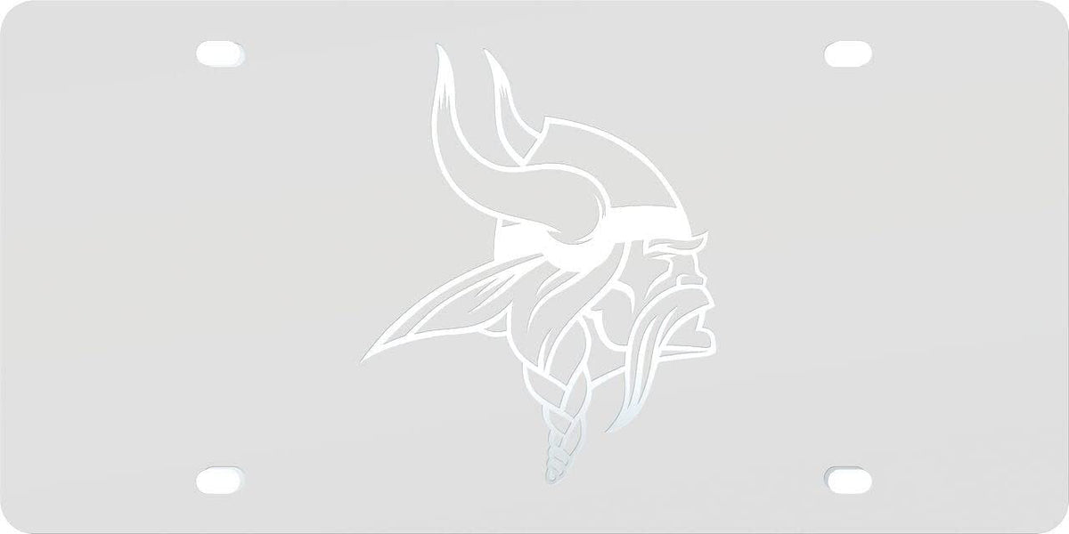 Minnesota Vikings Premium Laser Cut Tag License Plate, Frost Design, Mirrored Acrylic Inlaid, 6x12 Inch