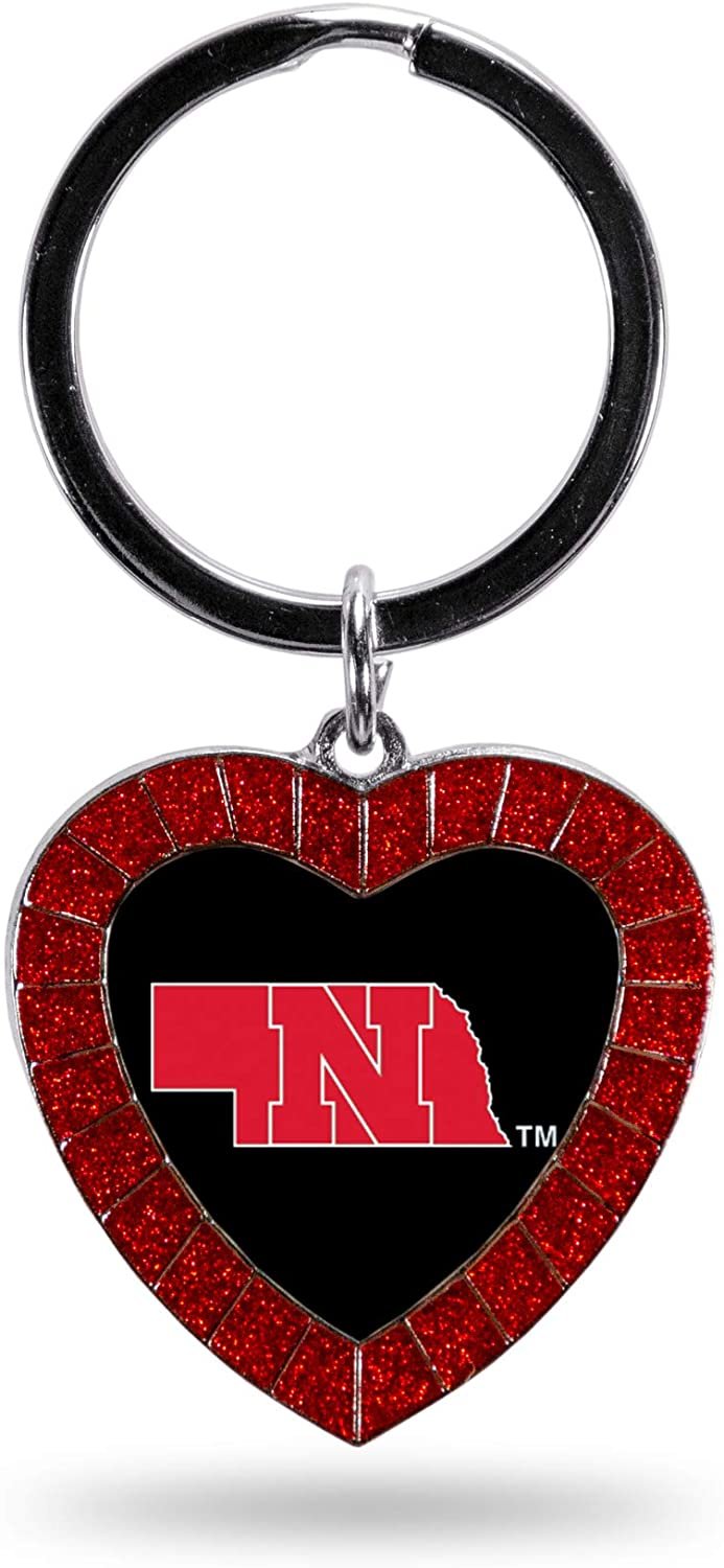 NCAA Nebraska Cornhuskers NCAA Rhinestone Heart Colored Keychain, Red, 3-inches in length