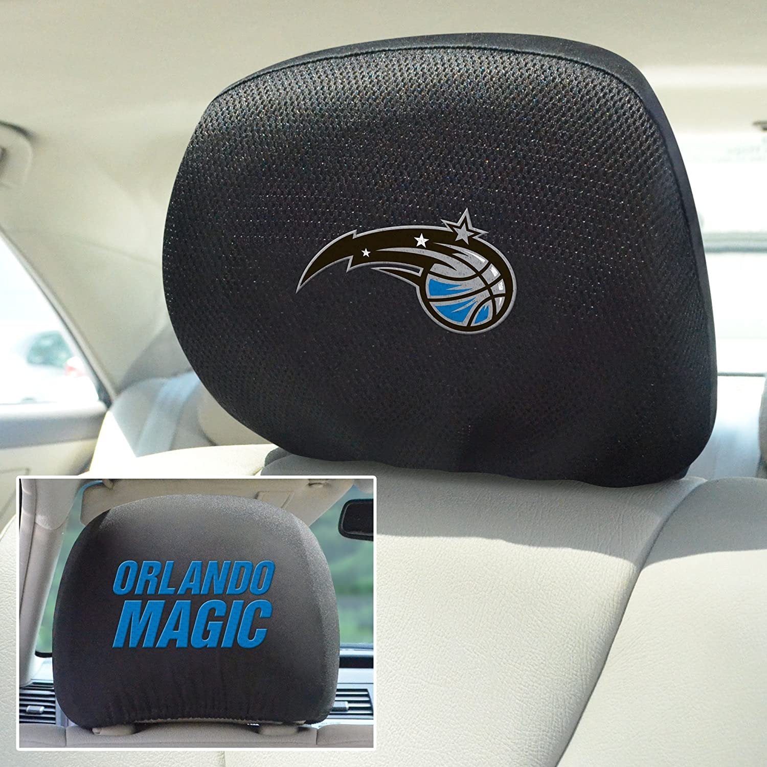 Orlando Magic Pair of Premium Auto Head Rest Covers, Embroidered, Black Elastic, 14x10 Inch 2