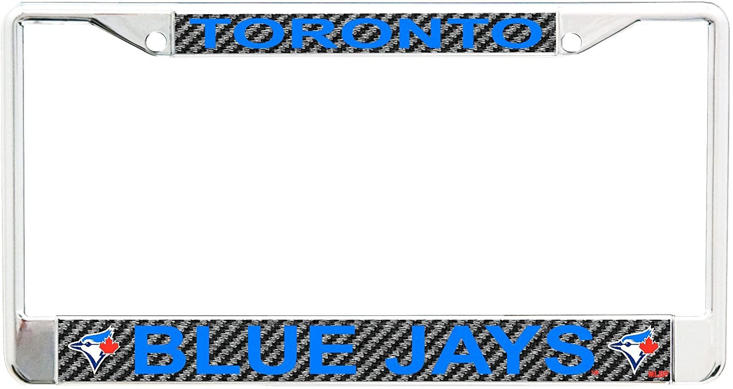 Toronto Blue Jays Chrome Metal License Plate Frame Tag Cover, Laser Mirrored Inserts, Carbon Fiber Design, 12x6 Inch 1