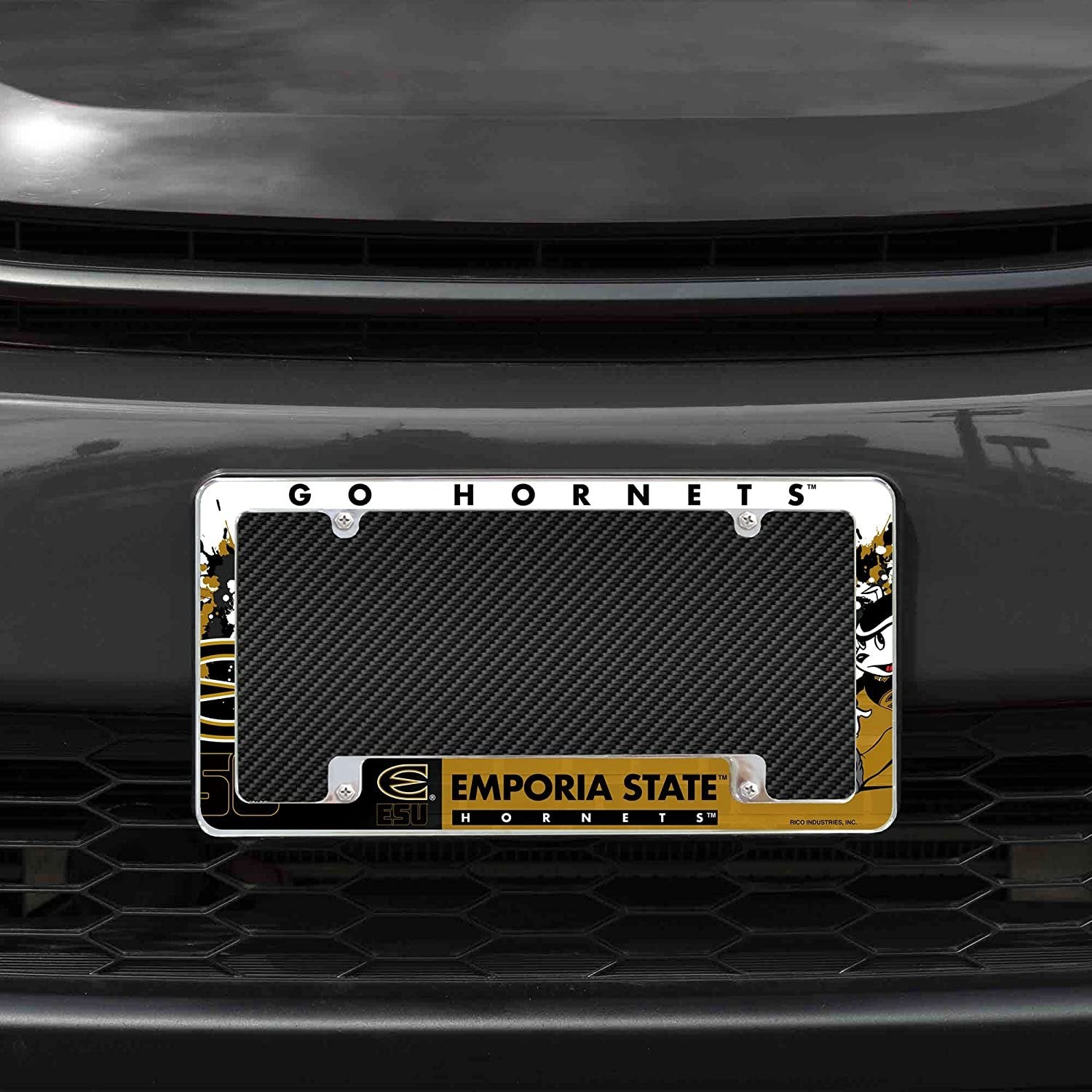 Emporia State University Hornets Metal License Plate Frame Chrome Tag Cover All Over Design 6x12 Inch