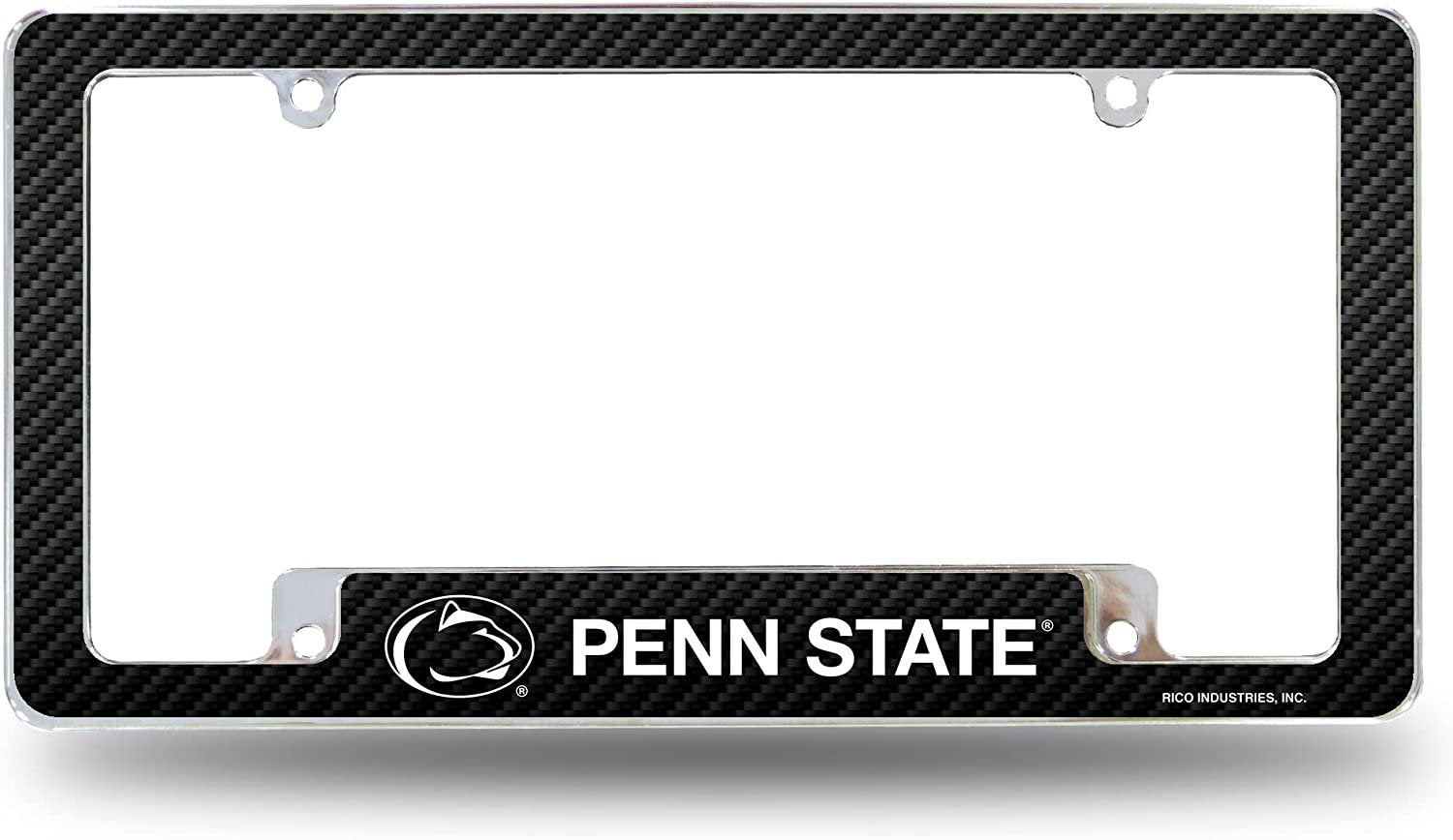 Penn State University Nittany Lions Metal License Plate Frame Chrome Tag Cover Carbon Fiber Design 6x12 Inch 1