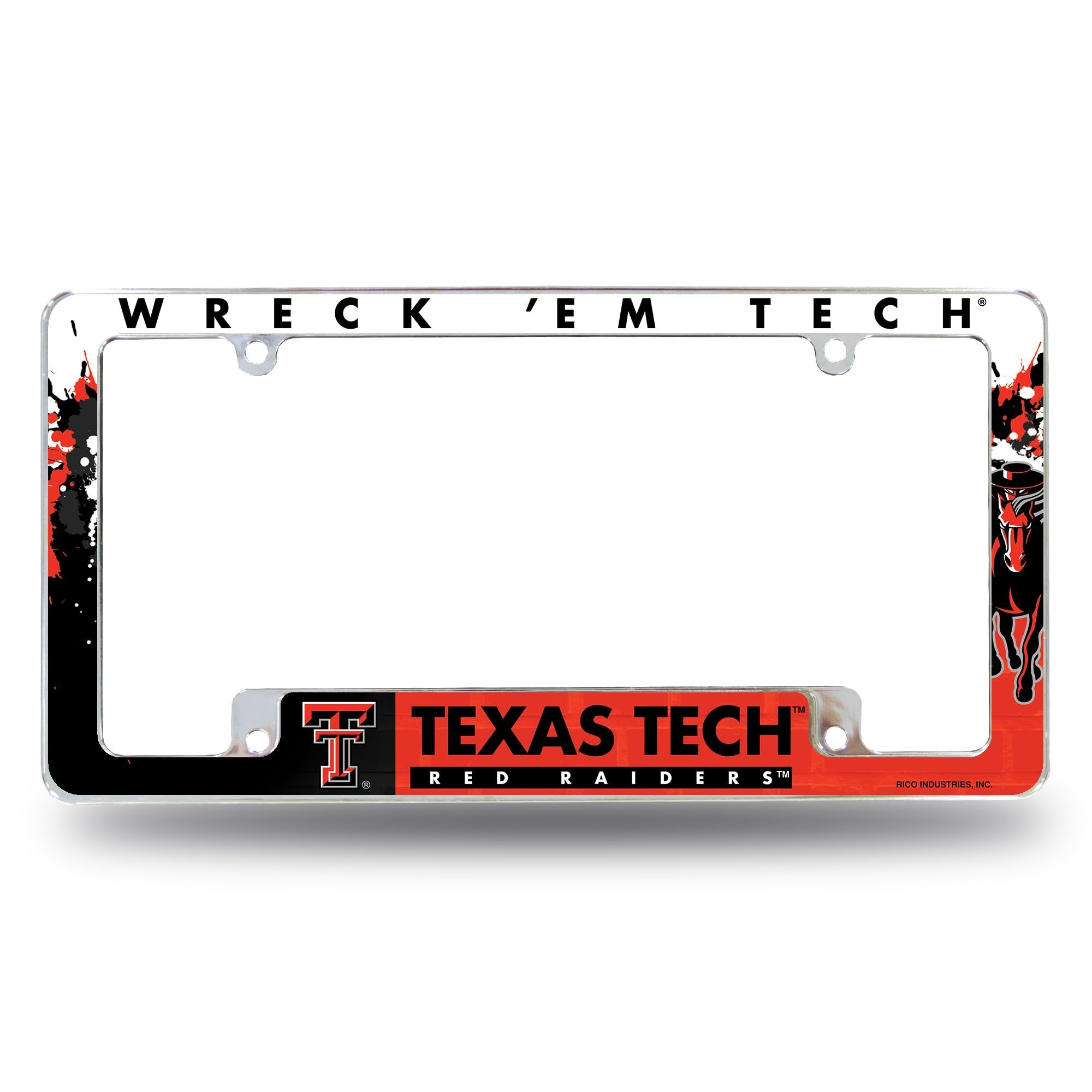 Texas Tech University Red Raiders Metal License Plate Frame Chrome Tag Cover, All Over Design, 6x12 Inch