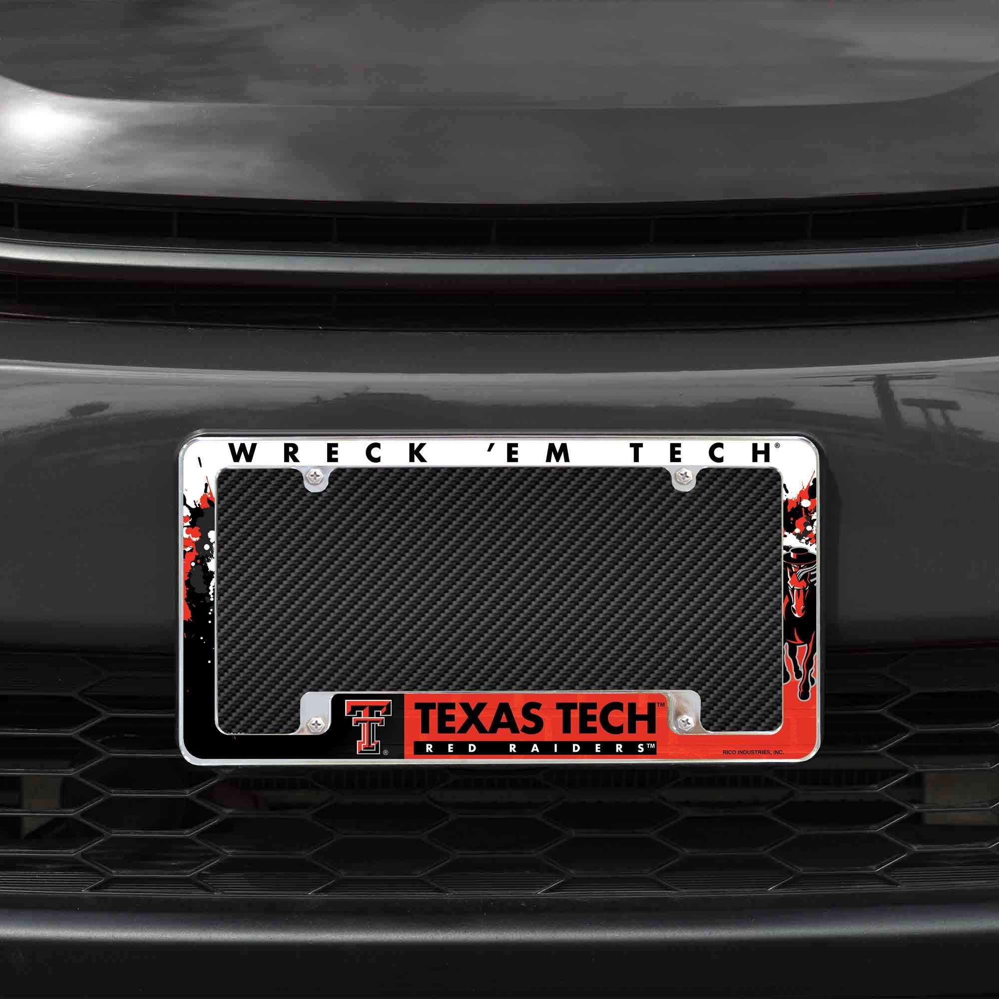 Texas Tech University Red Raiders Metal License Plate Frame Chrome Tag Cover, All Over Design, 6x12 Inch