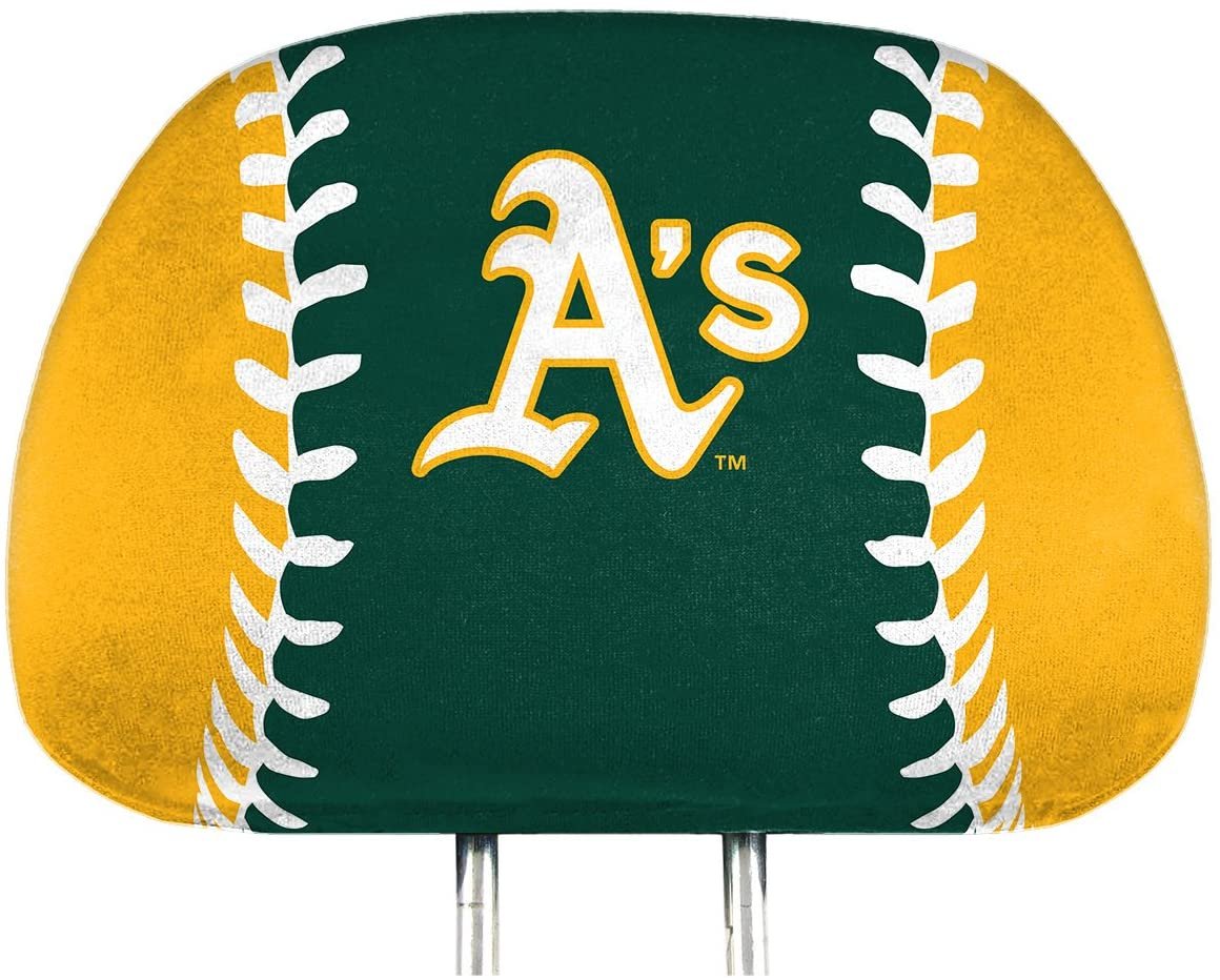 Oakland Athletics A's Pair of Premium Auto Head Rest Covers, Full Color Printed, Elastic, 14x10 Inch 1
