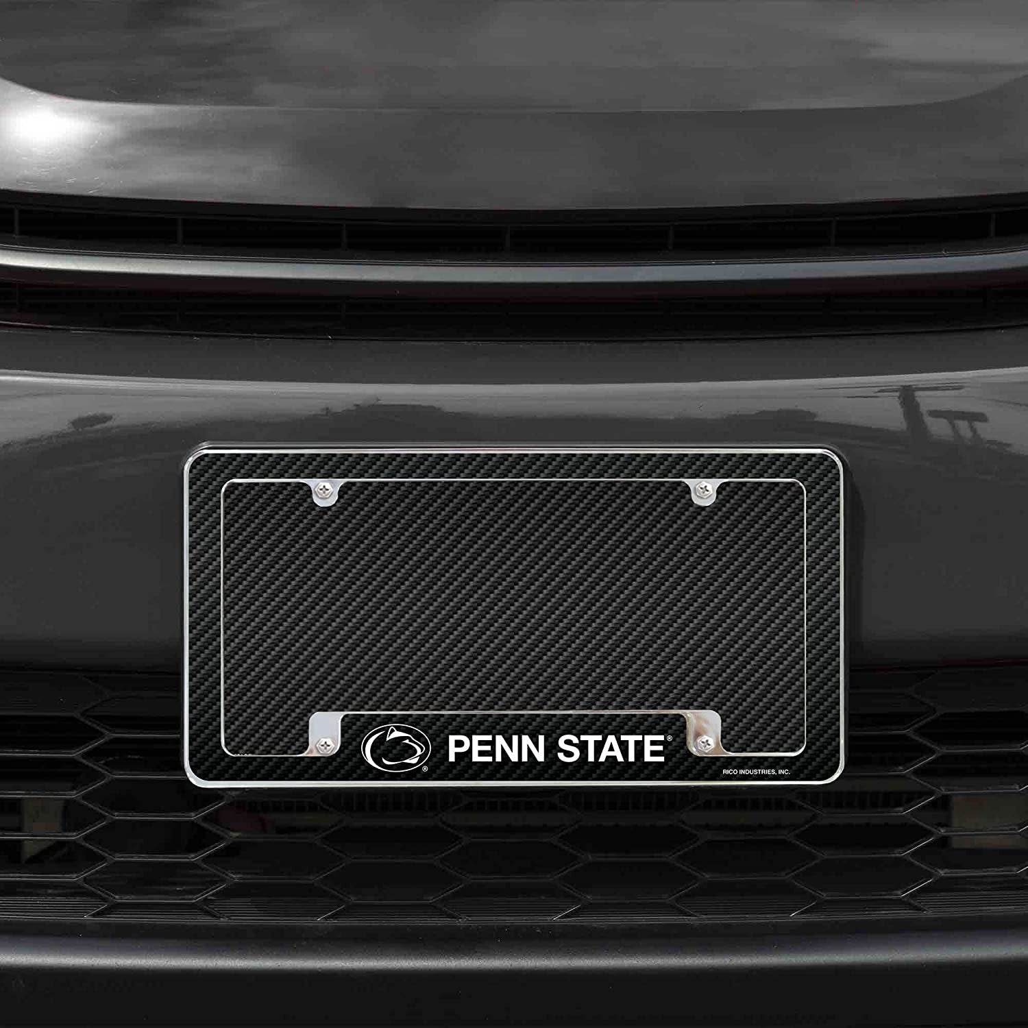 Penn State University Nittany Lions Metal License Plate Frame Chrome Tag Cover Carbon Fiber Design 6x12 Inch 2