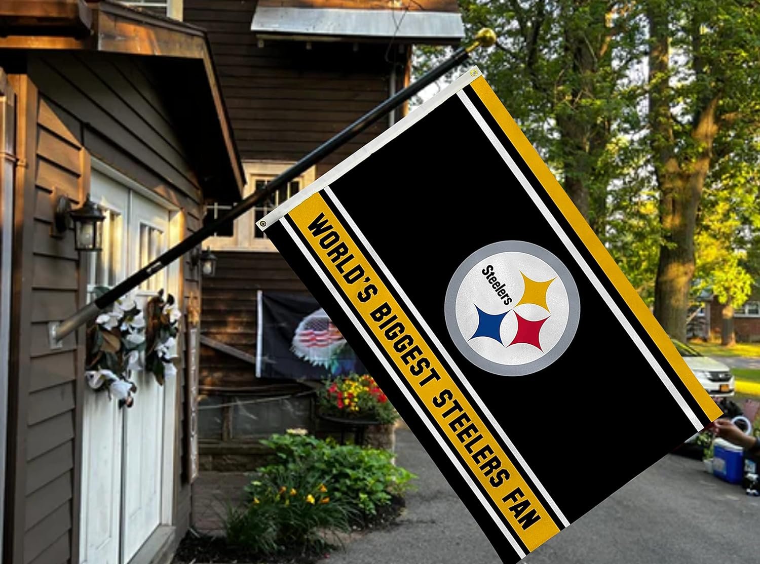 Pittsburgh Steelers 3x5 Feet Flag Banner, World's Biggest Fan, Metal Grommets, Single Sided, Indoor or Outdoor Use