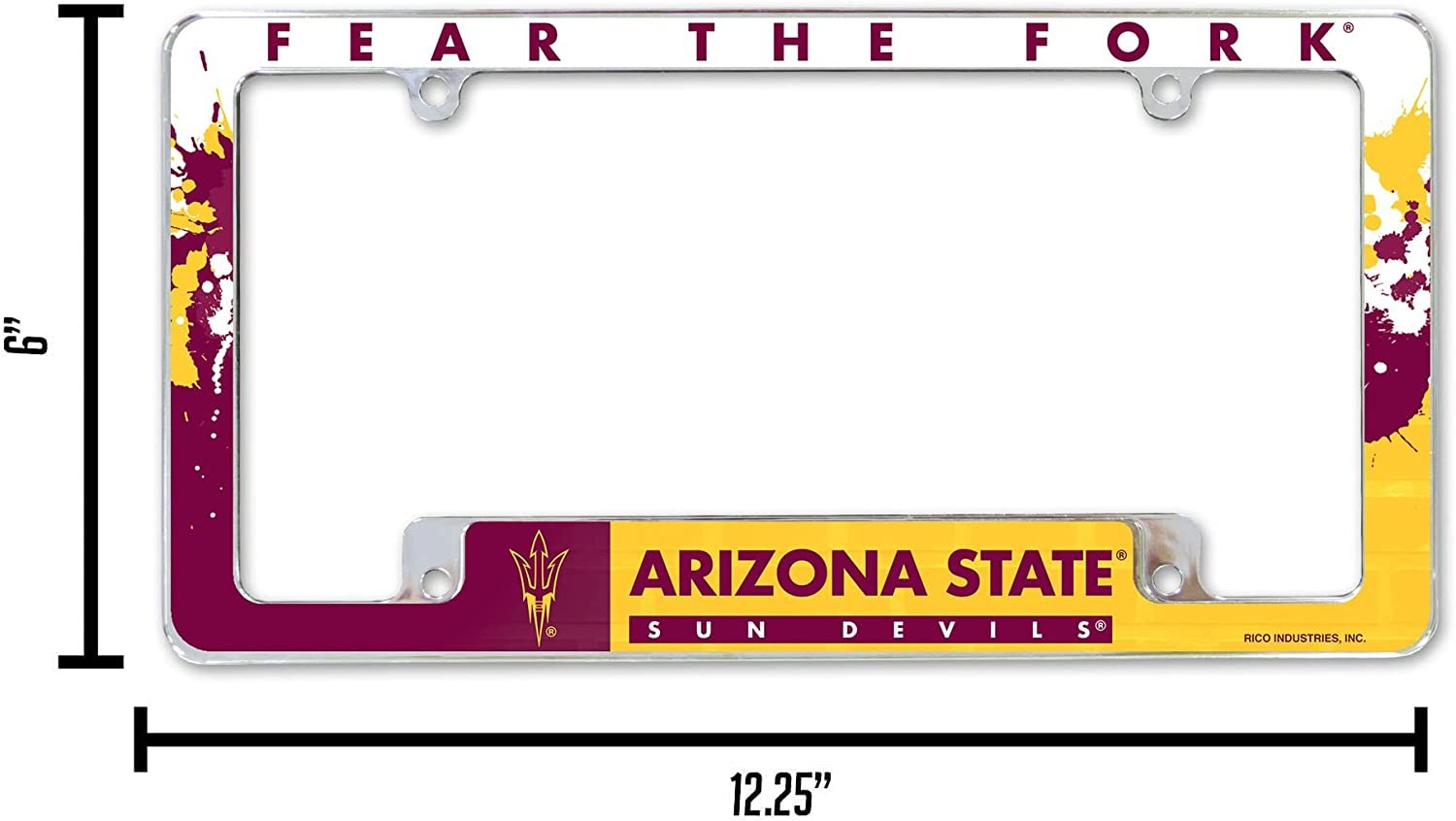 Arizona State Unversity Sun Devils Metal License Plate Frame Chrome Tag Cover All Over Design 6x12 Inch 5