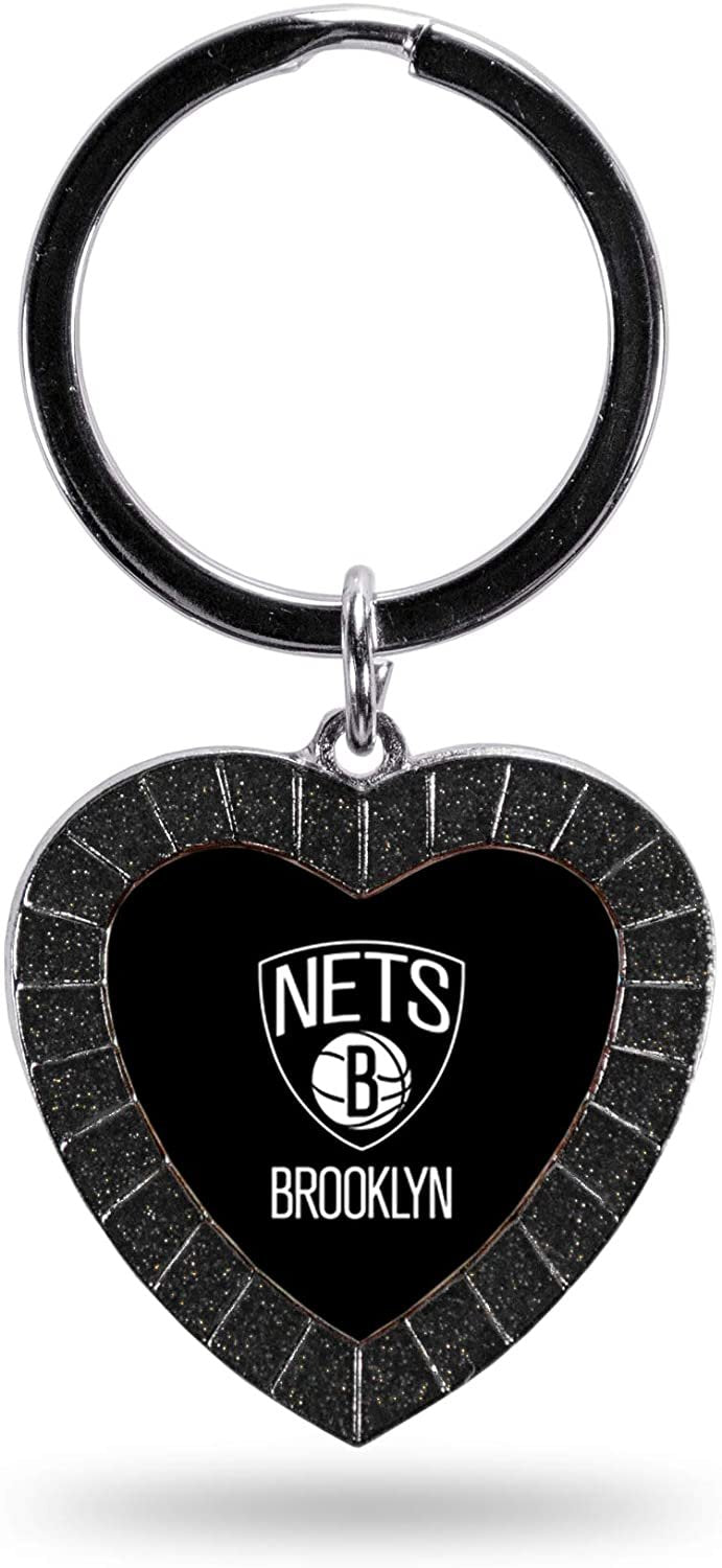Brooklyn Nets Metal Keychain Rhinestone Colored Heart Shape 1