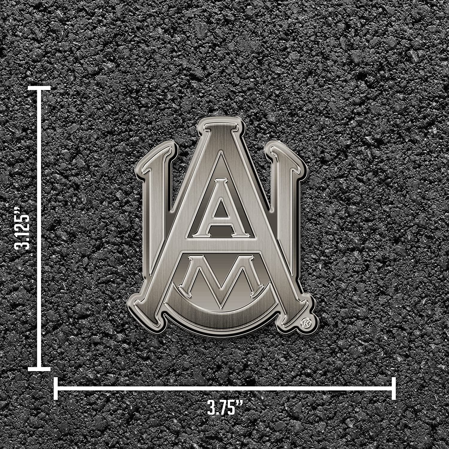 Alabama A&M University Bulldogs Premium Solid Metal Raised Auto Emblem, Antique Nickel Finish, Shape Cut, Adhesive Backing 5