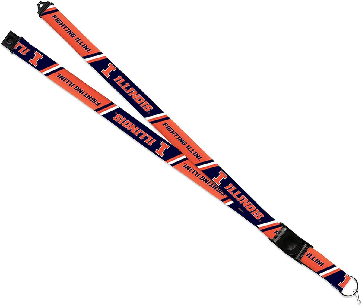 University of Illinois Illini Lanyard Keychain Double Sided 18 Inch Button Clip Safety Breakaway