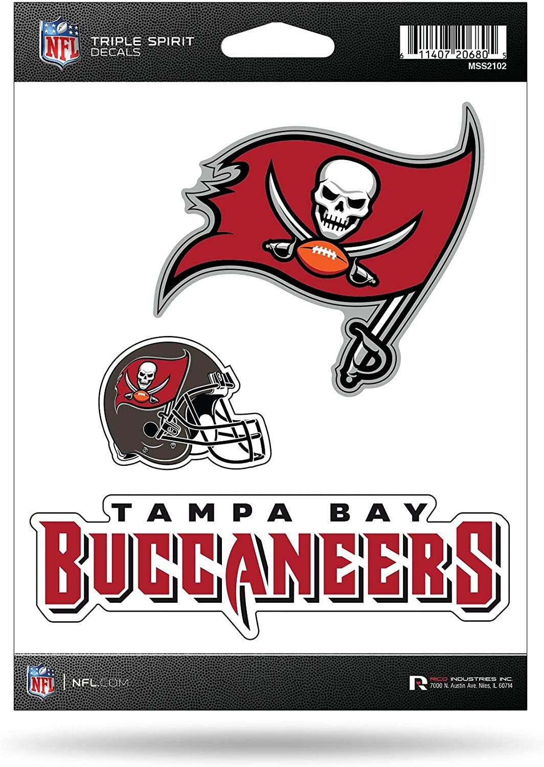 NFL Tampa Bay Buccaneers Die Cut 3-Piece Triple Spirit Sticker Sheet 1