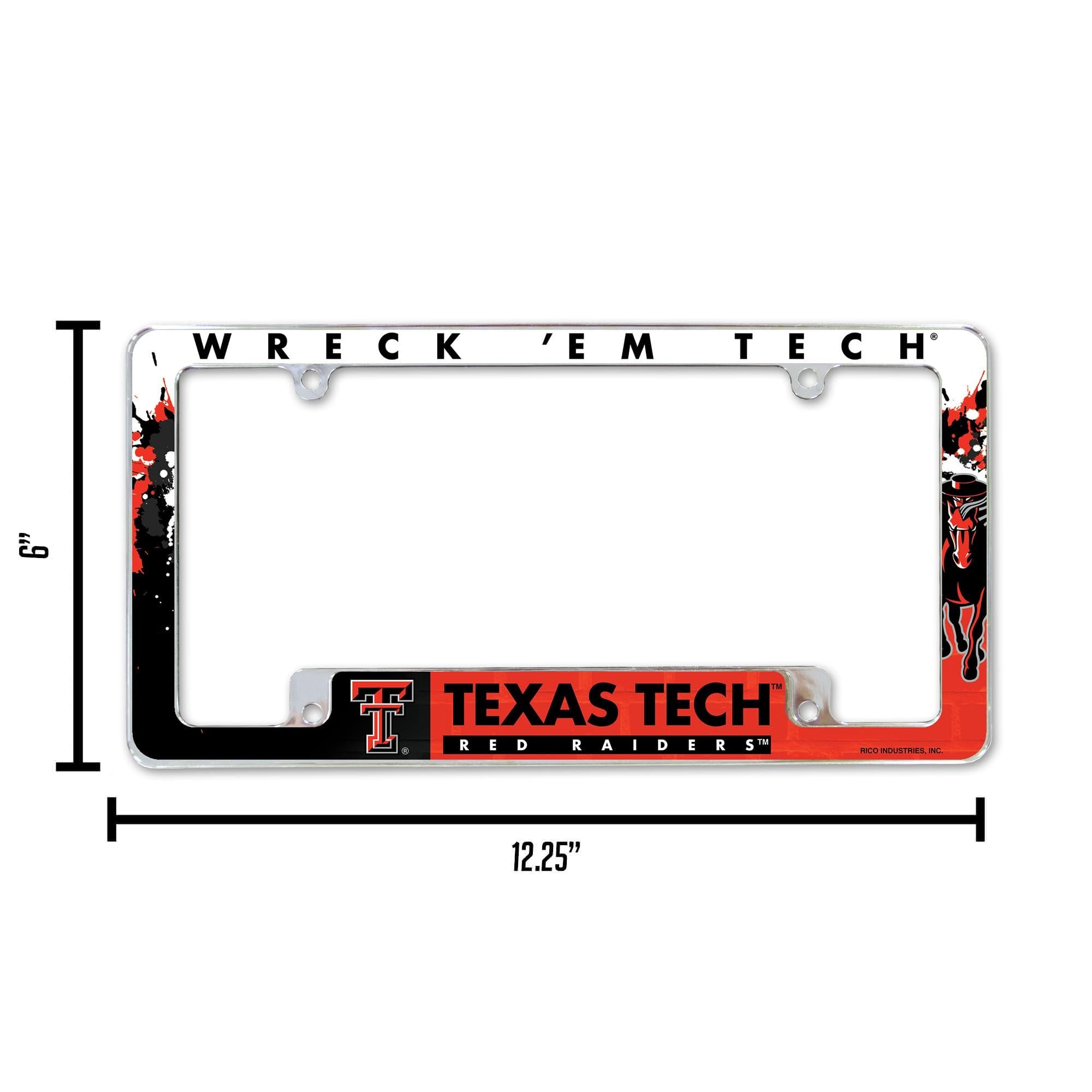 Texas Tech University Red Raiders Metal License Plate Frame Chrome Tag Cover, All Over Design, 6x12 Inch 6