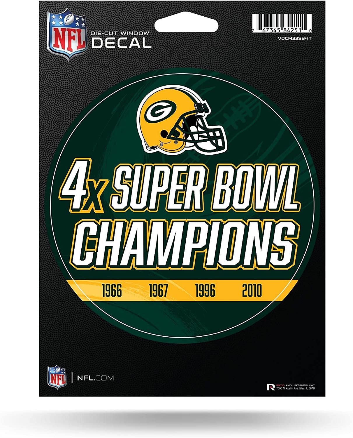Green Bay Packers 4-Time Super Bowl Champions 5 Inch Decal Sticker Flat Vinyl Die Cut Full Adhesive Backing 1
