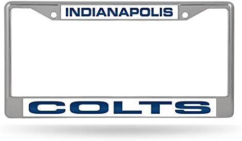 Indianapolis Colts Metal License Plate Frame Chrome Tag Cover, Laser Acrylic Mirrored Inserts, 12x6 Inch 1
