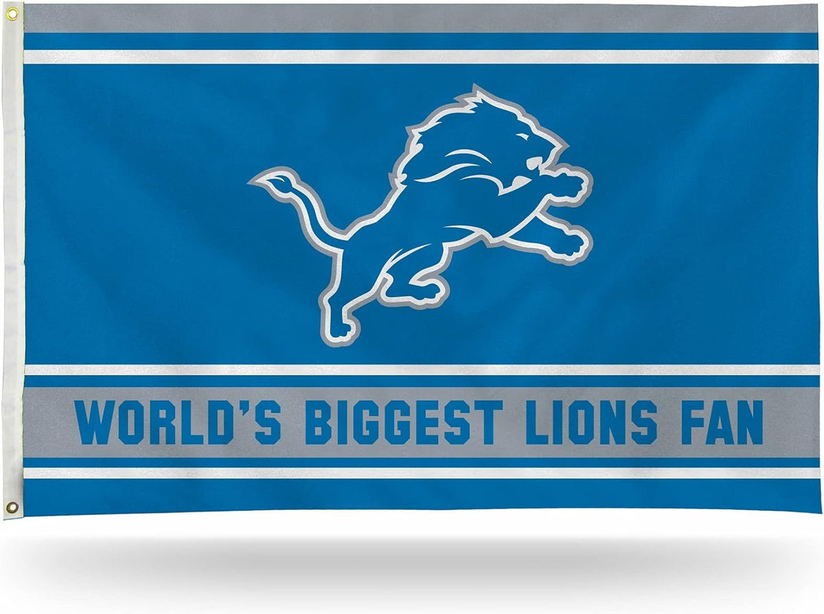 Detroit Lions 3x5 Feet Flag Banner, World's Biggest Fan, Metal Grommets, Single Sided, Indoor or Outdoor Use
