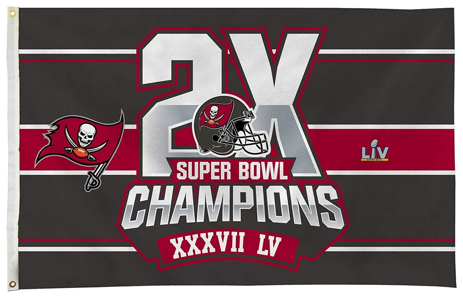Tampa Bay Buccaneers 2-Time Champions Premium 3x5 Feet Flag Banner, Logo Design, Metal Grommets, Outdoor Use, Single Sided 1