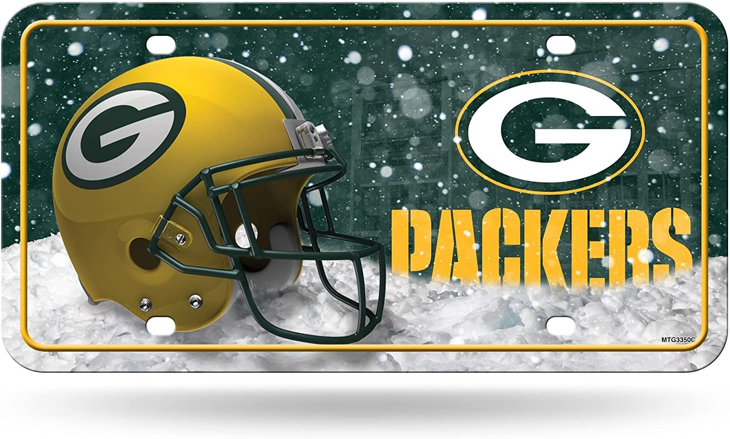 Green Bay Packers Metal Auto Tag License Plate, Snow Design, 6x12 Inch 1
