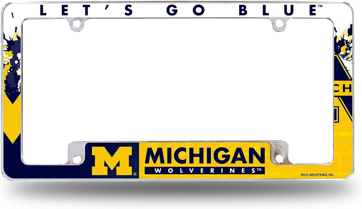 University of Michigan Wolverines Metal License Plate Frame Chrome Tag Cover 12x6 Inch Carbon Fiber Design