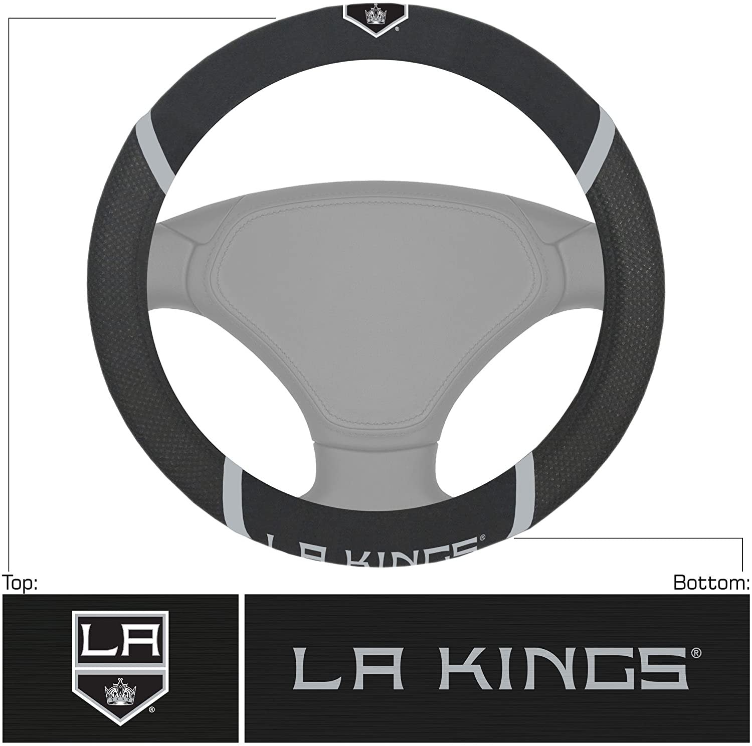 Los Angeles Kings Steering Wheel Cover Premium Embroidered Black 15 Inch