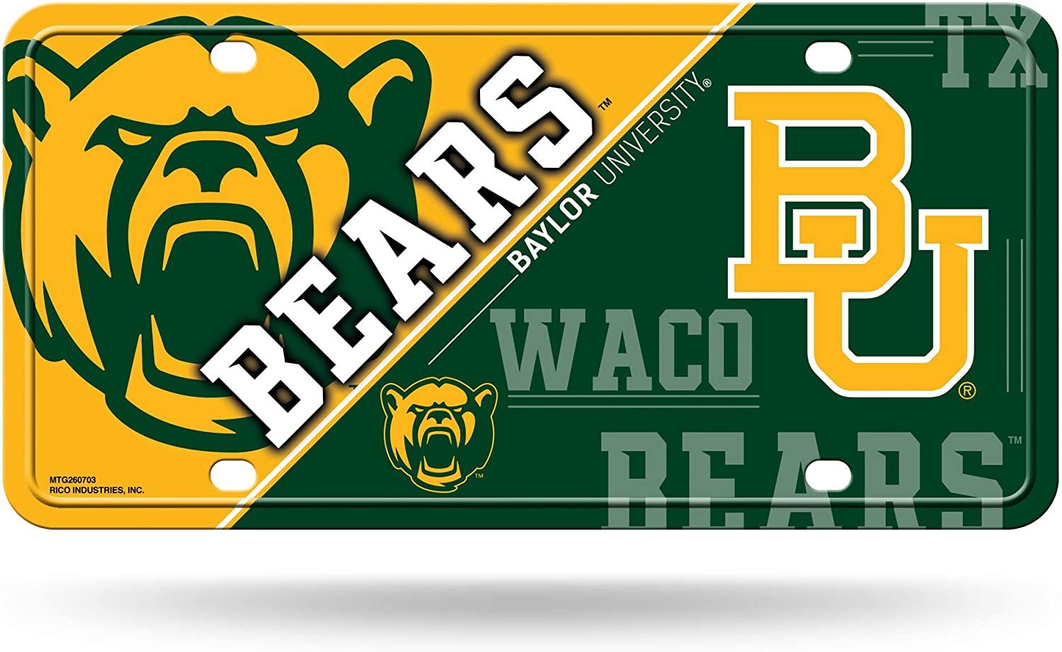 Baylor University Bears Metal Auto Tag License Plate, Split Design, 6x12 Inch 1