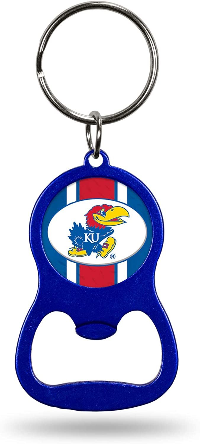 University of Kansas Jayhawks Premium Solid Metal Bottle Opener Keychain, Key Ring, Team Color