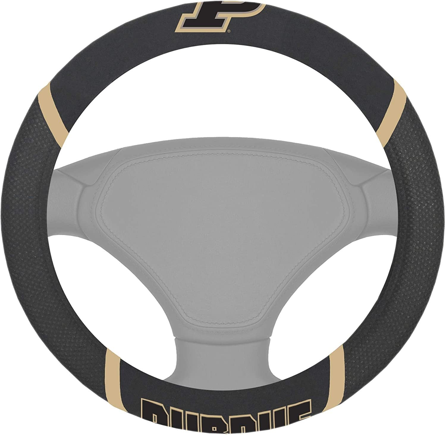 Purdue Boilermakers Steering Wheel Cover Premium Embroidered Black 15 Inch University 1