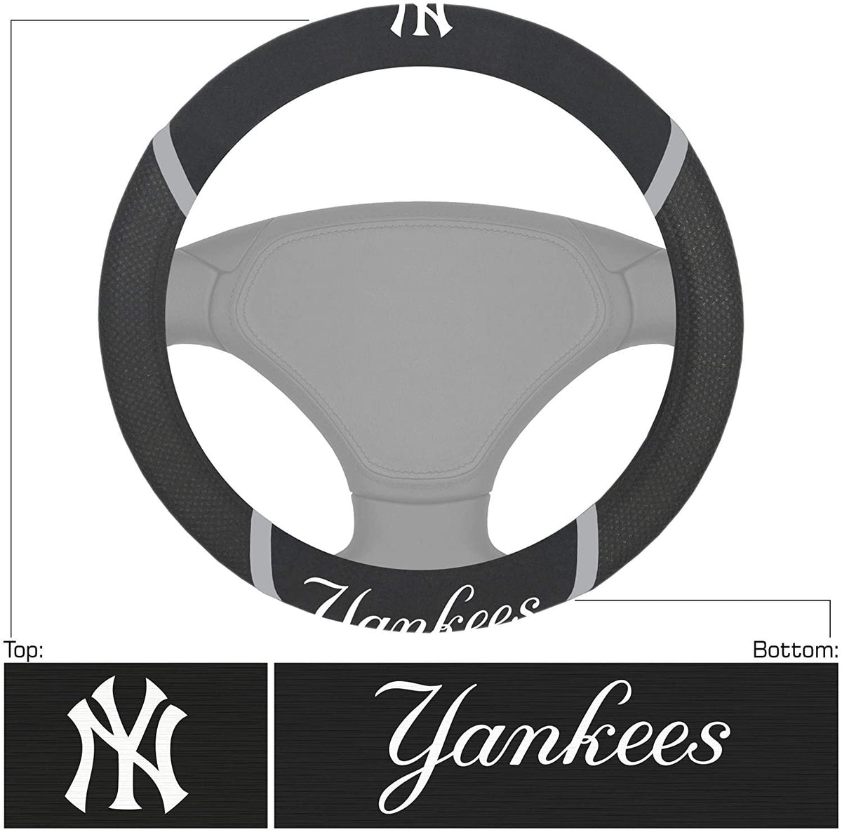 New York Yankees Steering Wheel Cover Premium Embroidered Black 15 Inch