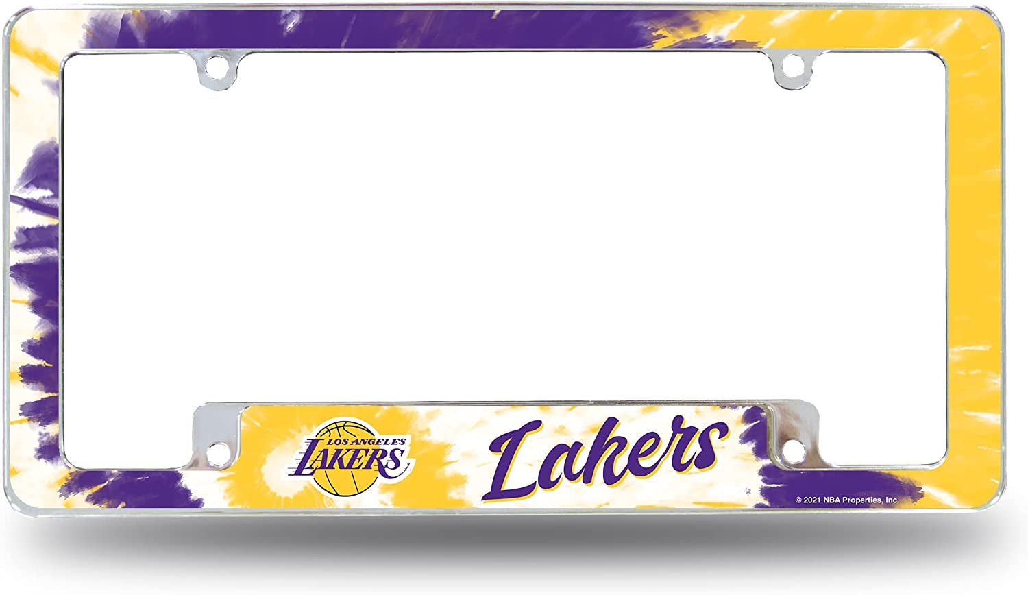 Los Angeles Lakers Metal License Plate Frame Chrome Tag Cover Tie Dye Design 6x12 Inch 1