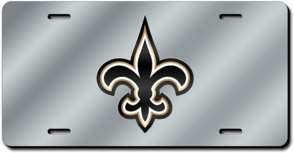 New Orleans Saints Premium Laser Cut Tag License Plate, Fleur De Lis, Mirrored Acrylic Inlaid, 12x6 Inch 1