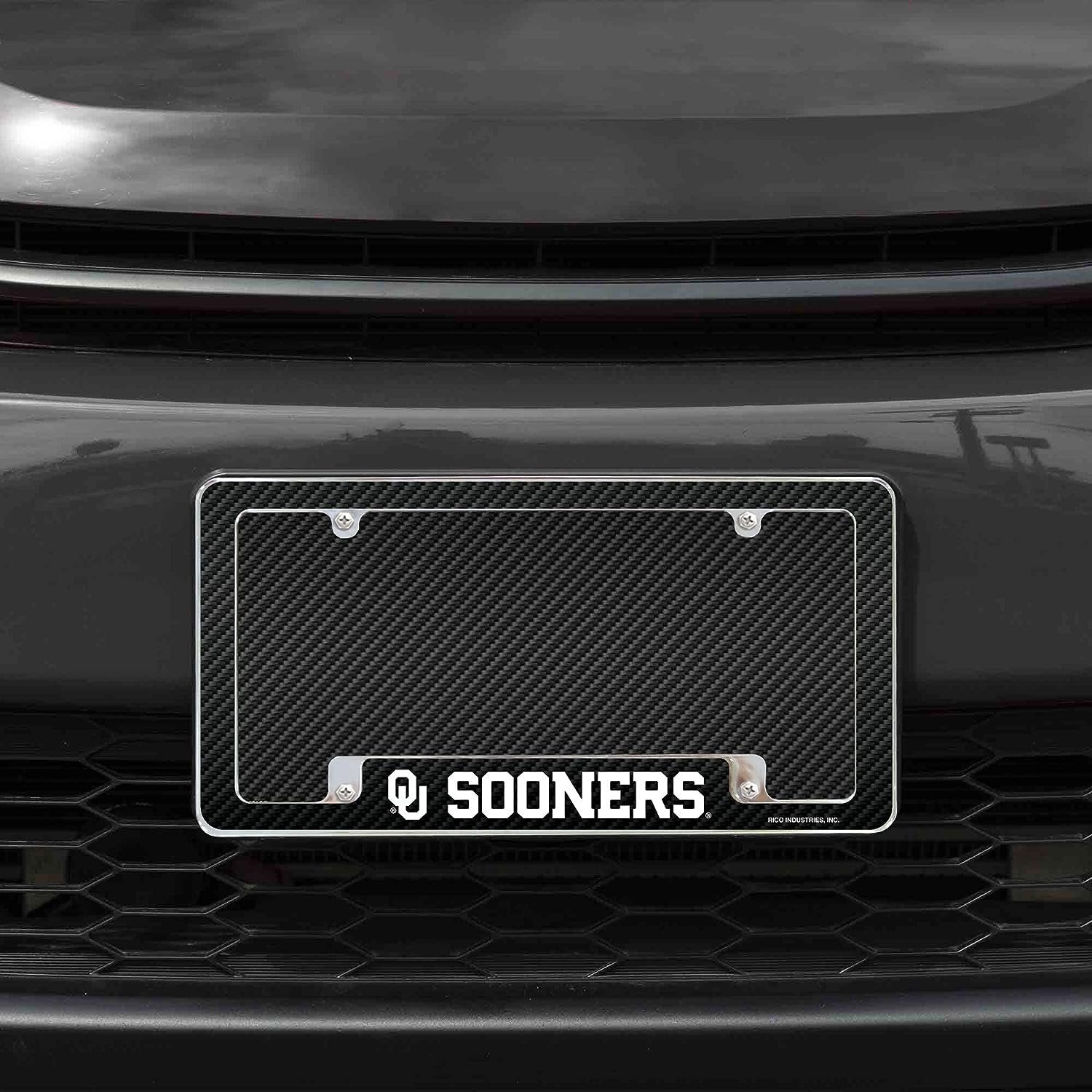 University of Oklahoma Sooners Metal License Plate Frame Chrome Tag Cover 12x6 Inch Carbon Fiber Design