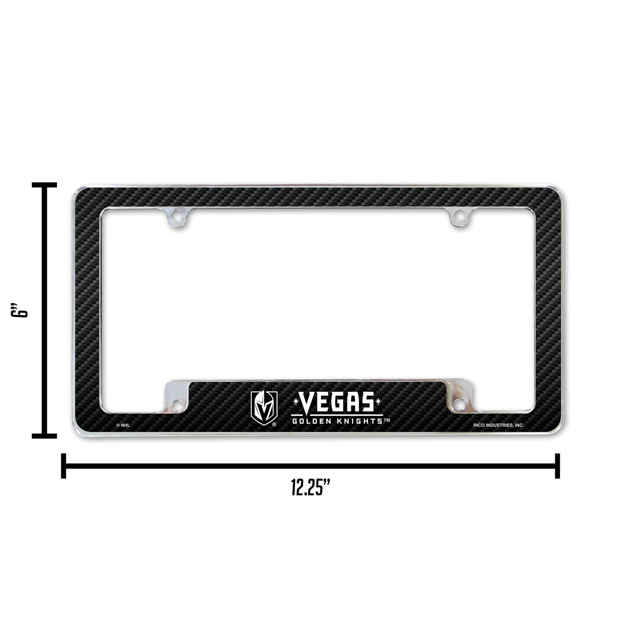 Vegas Golden Knights Metal License Plate Frame Chrome Tag Cover, Carbon Fiber Design, 6x12 Inch 6