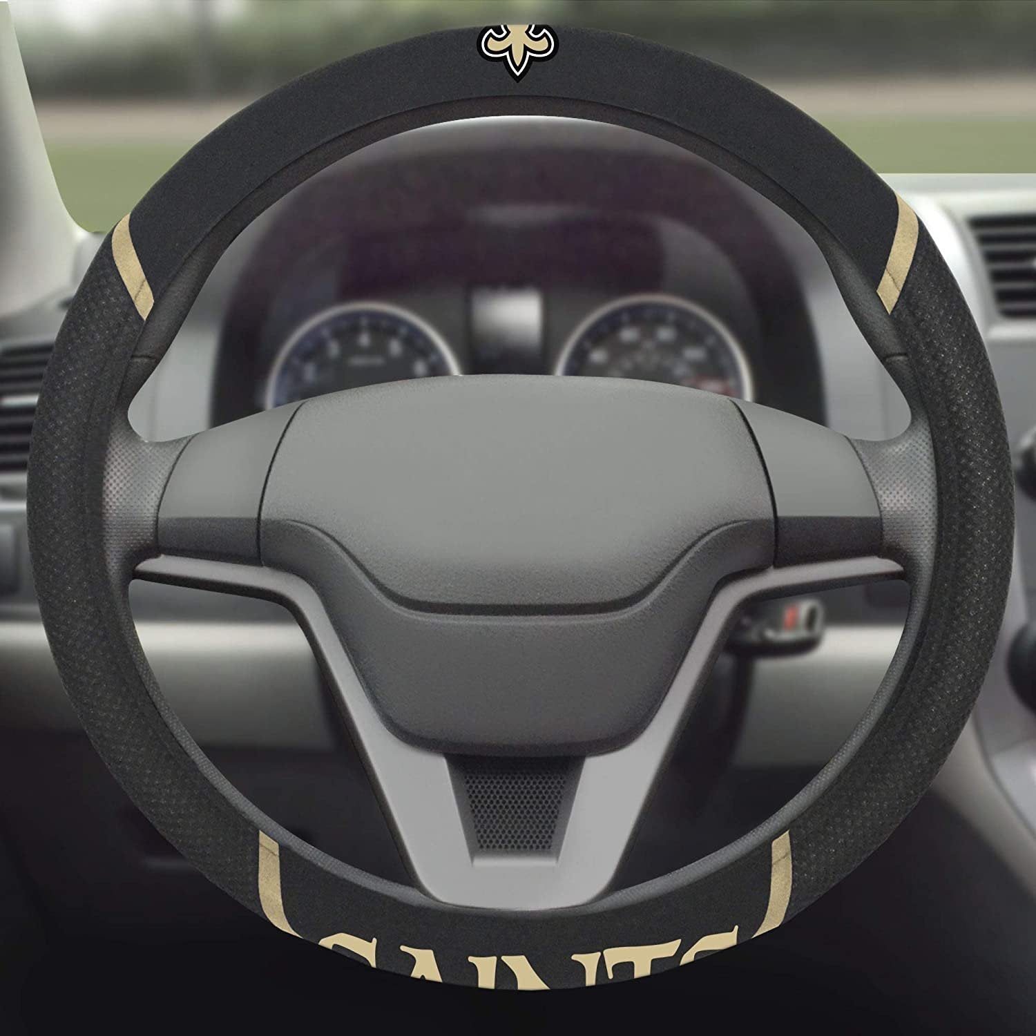 New Orleans Saints Premium 15 Inch Black Emroidered Steering Wheel Cover 3