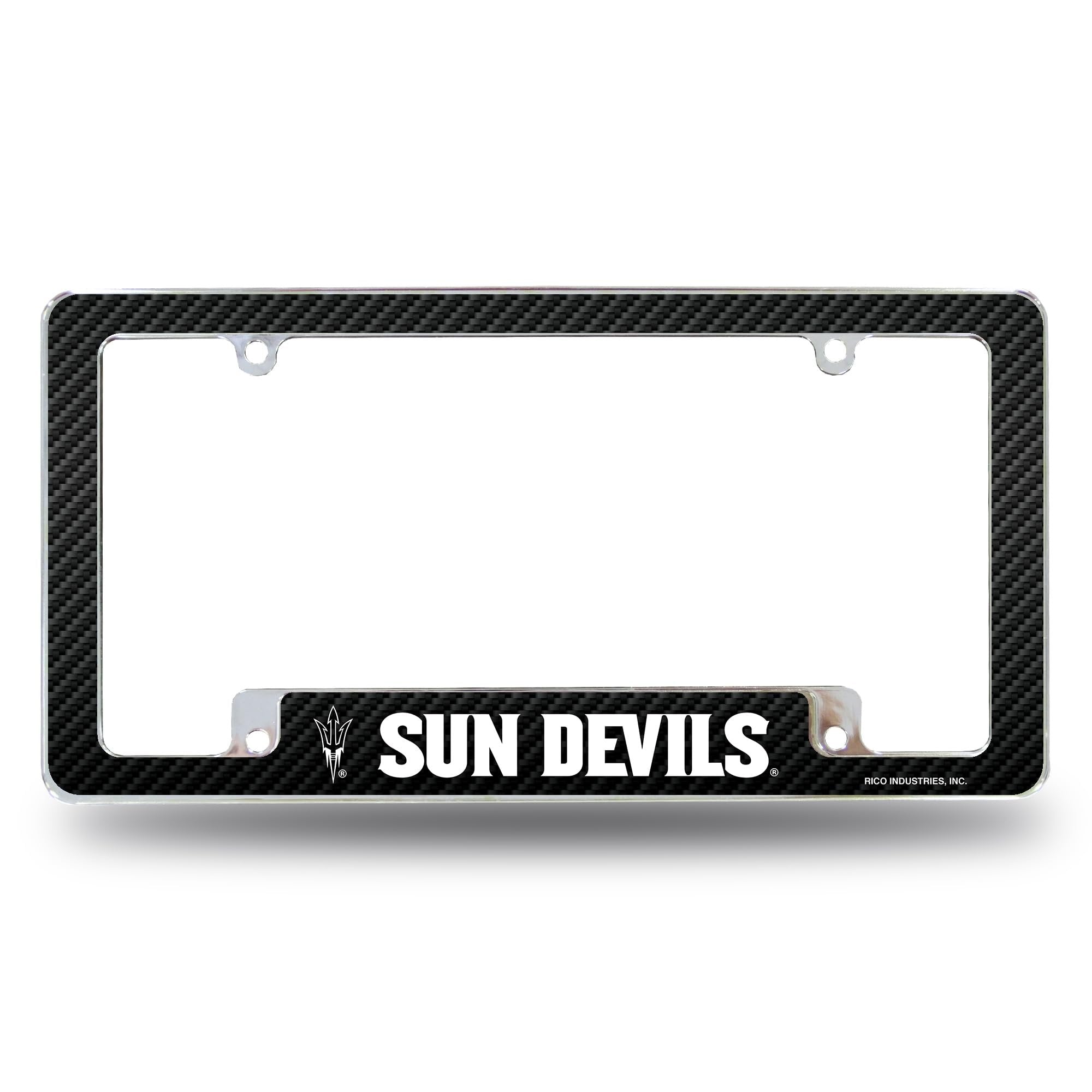 Arizona State University Sun Devils Metal License Plate Frame Chrome Tag Cover, Carbon Fiber Design, 6x12 Inch