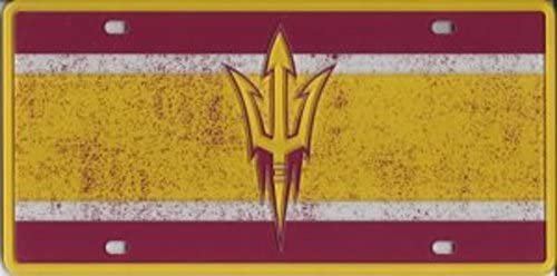 Arizona State University Sun Devils Premium Laser Cut Tag License Plate, Vintage Design, Mirrored Acrylic Inlaid, 6x12 Inch