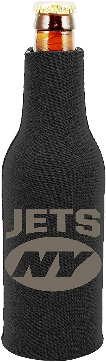 New York Jets 2-Pack Tonal Black Design Zipper Bottle Neoprene Beverage Insulator Holder Football 1