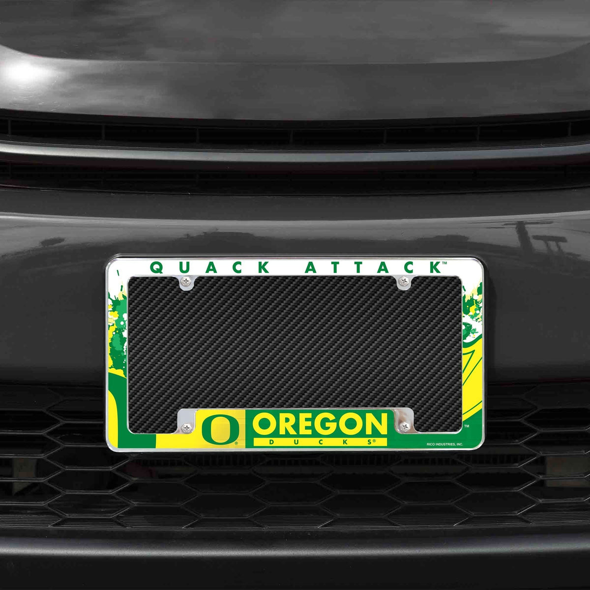 University of Oregon Ducks Metal License Plate Frame Chrome Tag Cover, All Over Design, 6x12 Inch