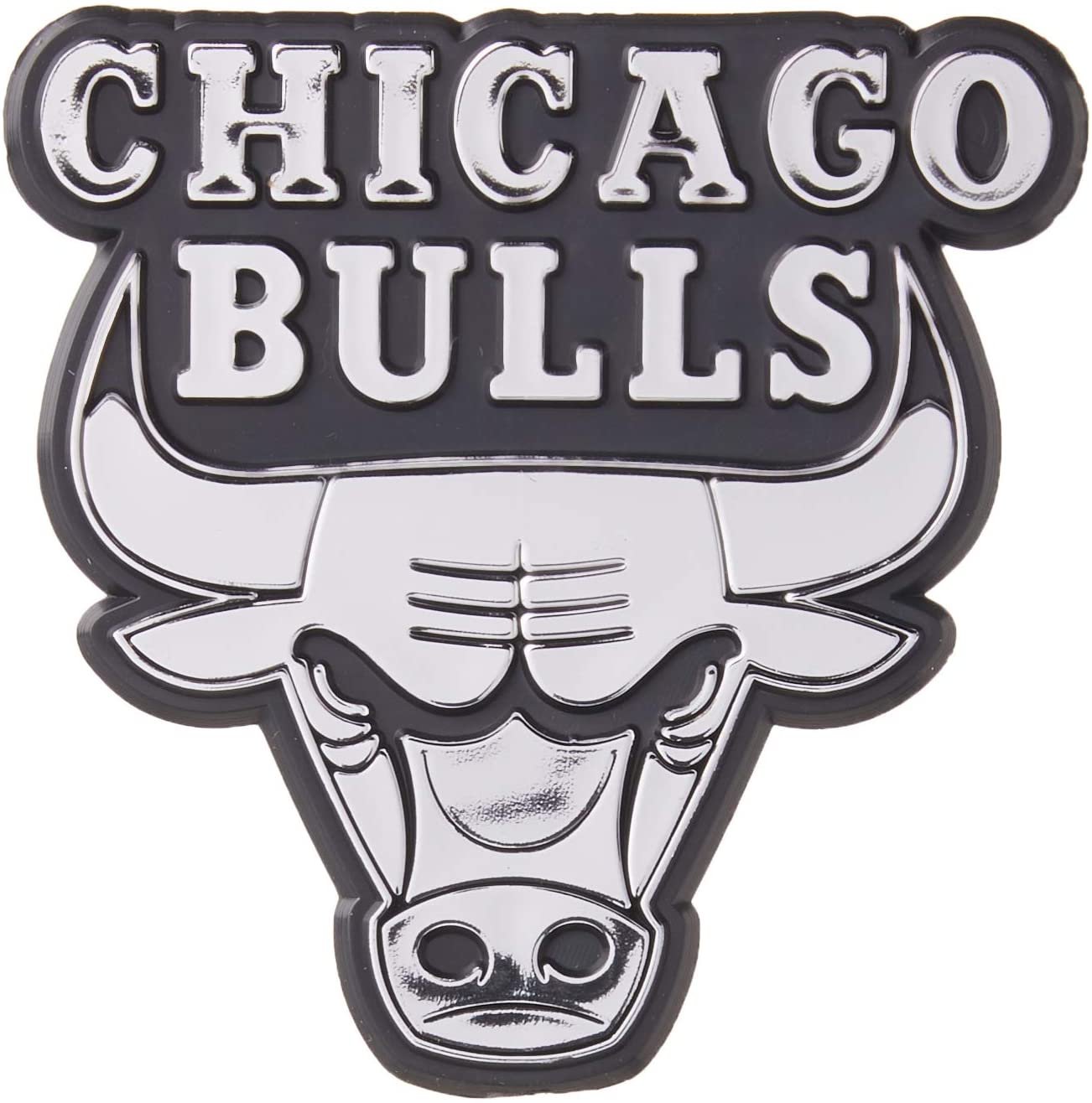 Chicago Bulls Silver Chrome Color Auto Emblem, Raised Molded Plastic, 3.5 Inch, Adhesive Tape Backing 1
