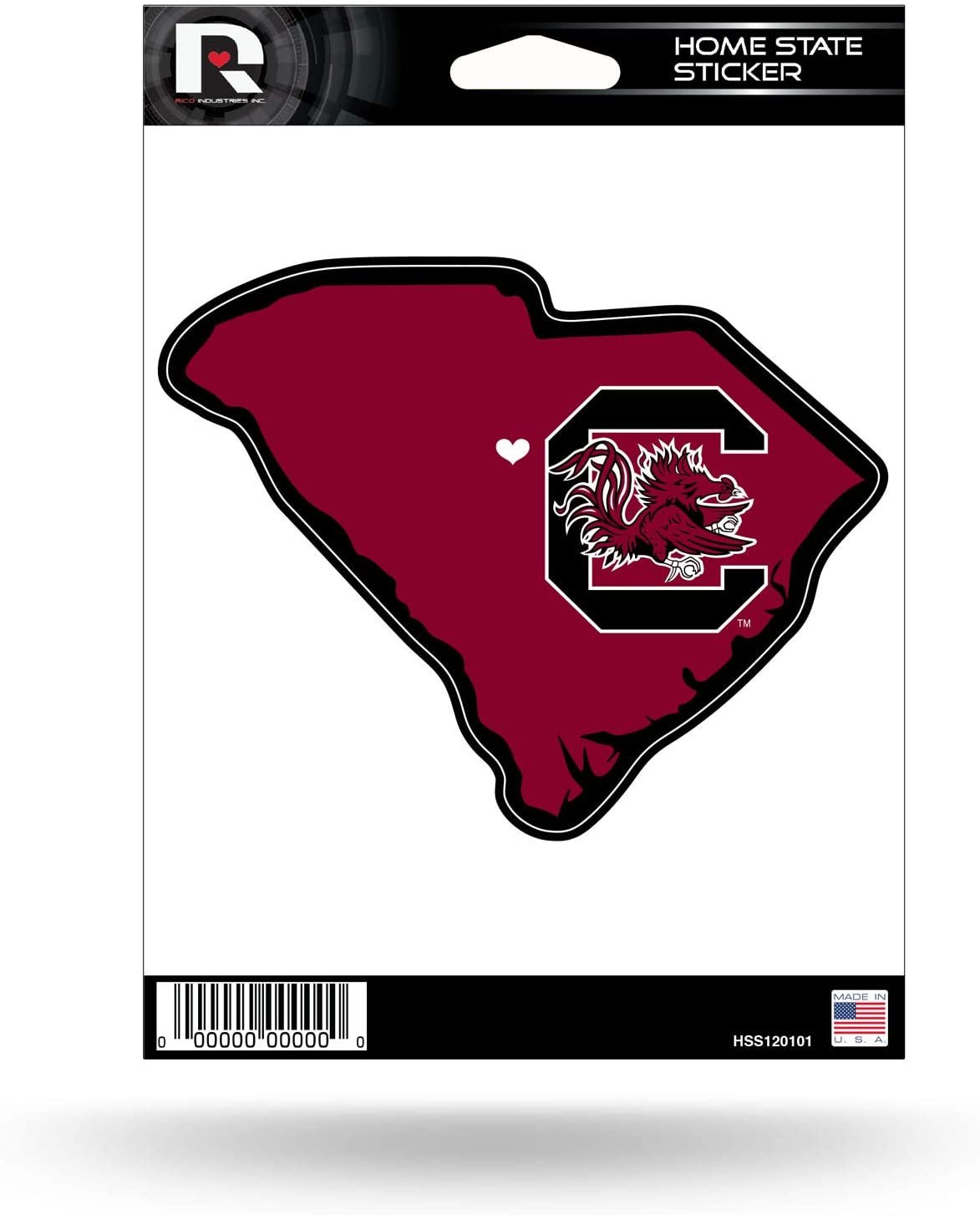 University of South Carolina Gamecocks 5 Inch Sticker Decal, Home State Design, Flat Vinyl, Full Adhesive Backing