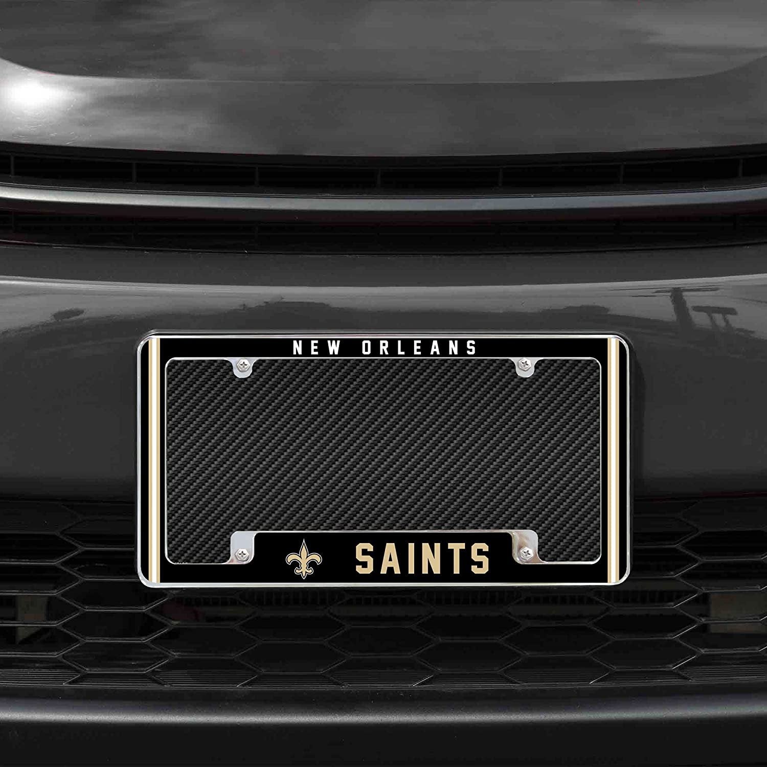 New Orleans Saints Metal License Plate Frame Chrome Tag Cover Alternate Design 6x12 Inch 2