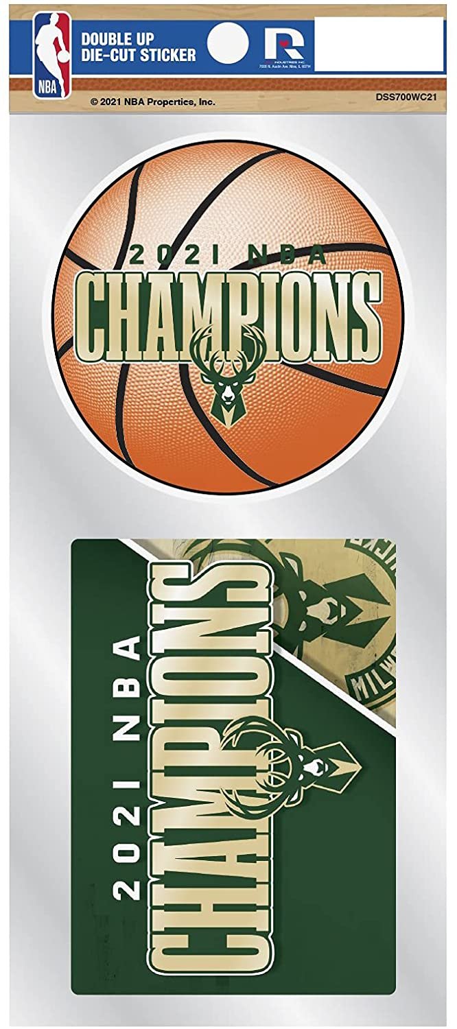 Milwaukee Bucks 2021 NBA Champions 2-Piece Double Up Die Cut Sticker Decal Sheet, 4x8 Inch 2