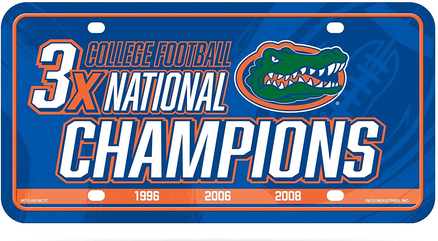 University of Florida Gators Metal Auto Tag License Plate, 3-Time Champions, 6x12 Inch 1