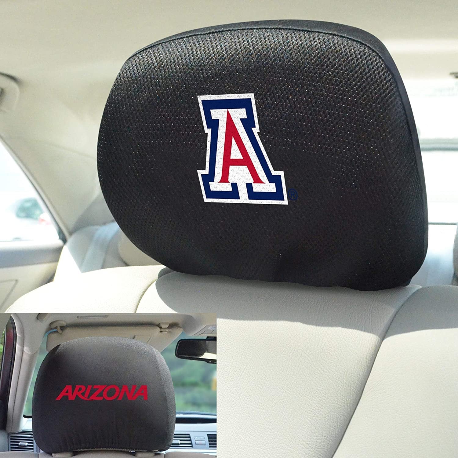 University of Arizona Wildcats Pair of Premium Auto Head Rest Covers, Embroidered, Black Elastic, 14x10 Inch