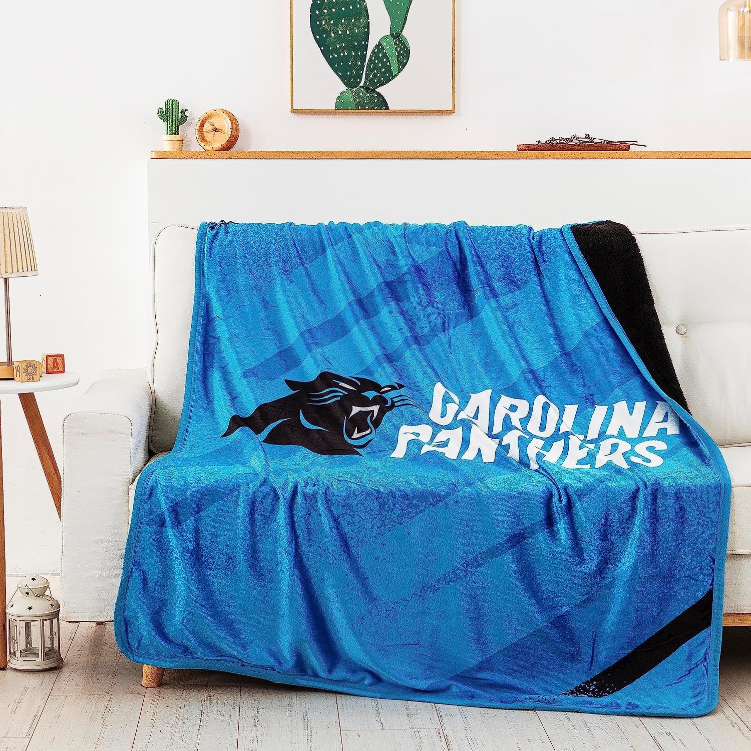 Carolina Panthers Throw Blanket, Sherpa Raschel Polyester, Silk Touch Style, Velocity Design, 50x60 Inch 6