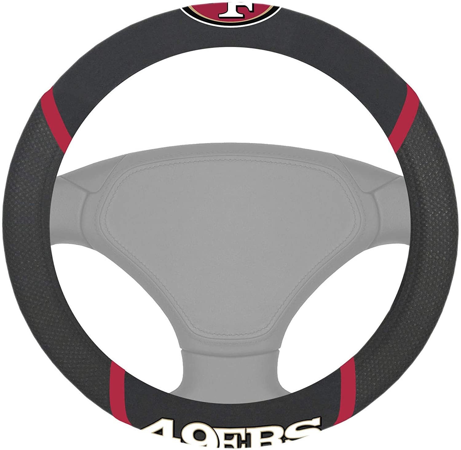 FANMATS - 15042 NFL San Francisco 49ers Embroidered Steering Wheel Cover, Black, Universal 15" Diameter