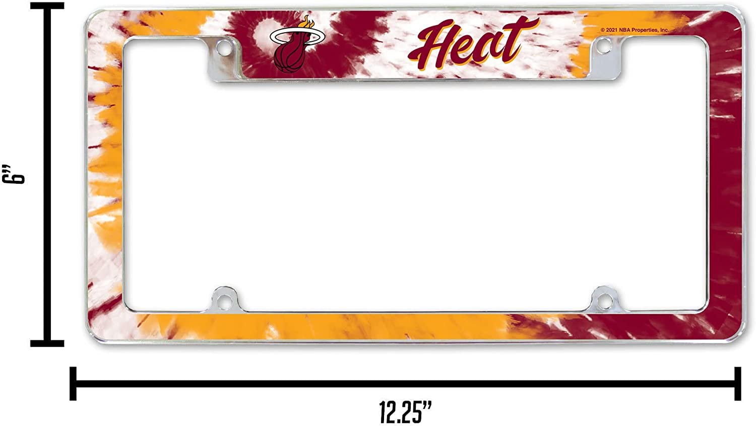 Miami Heat Metal License Plate Frame Chrome Tag Cover Tie Dye Design 6x12 Inch 5
